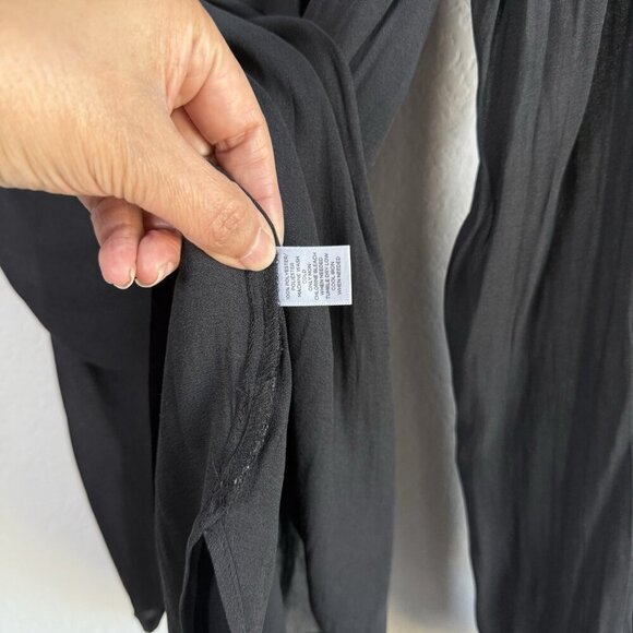 Loft Women's Small‎ Sheer Long Sleeve Smocked Tie Neck Blouse Black Casual - Picture 5 of 14